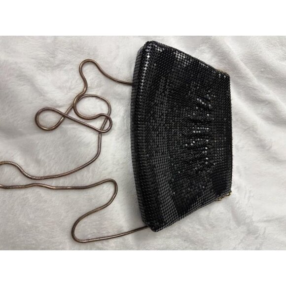 Whiting & Davis Black Mesh Crossbody Evening Bag with Gold Chain Strap - Picture 7 of 10